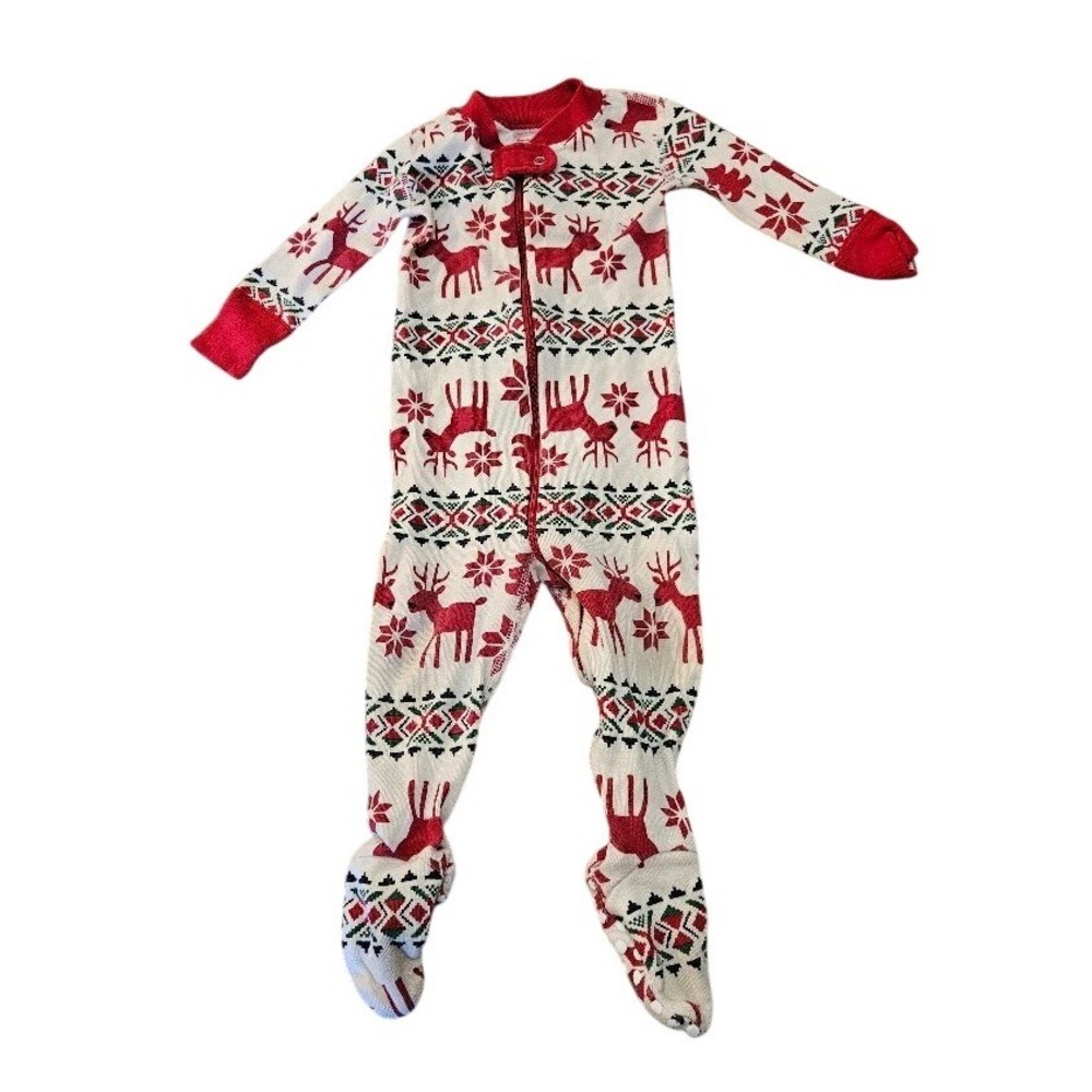 Hanna Andersson Reindeer Fair Isle Organic Cotton Sleeper 6-12 Months Red White